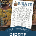 pirate I-spy printable near pirate decor and a treasure map