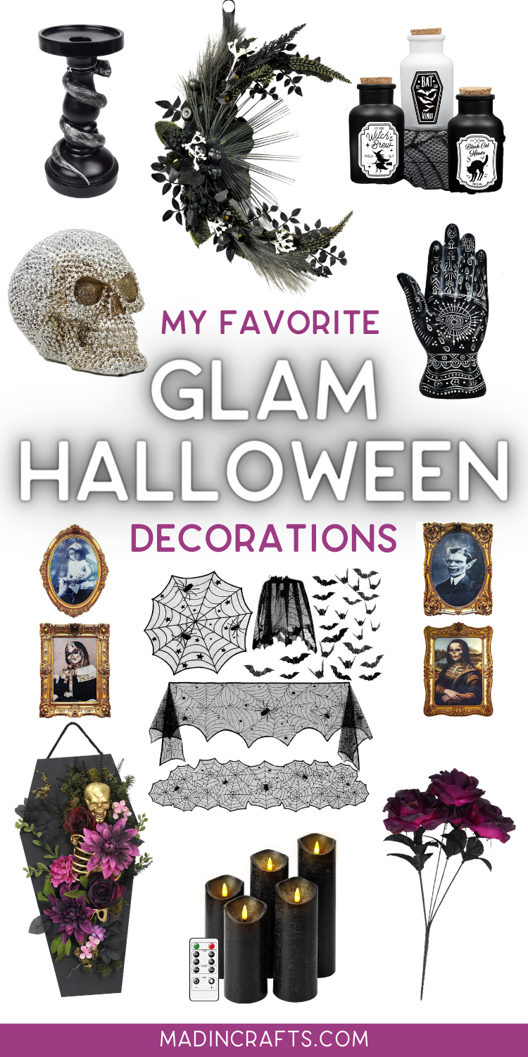 collage of glam halloween decorations