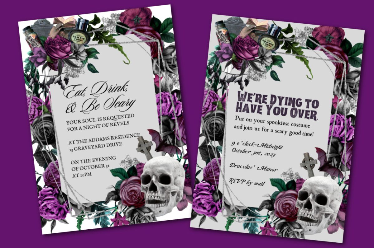 Two edits of a glam halloween invitation template