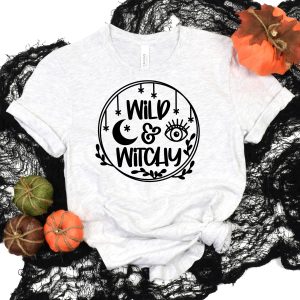 White shirt with Wild and Witchy SVG