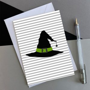 Striped greeting card with Witch's Hat SVG