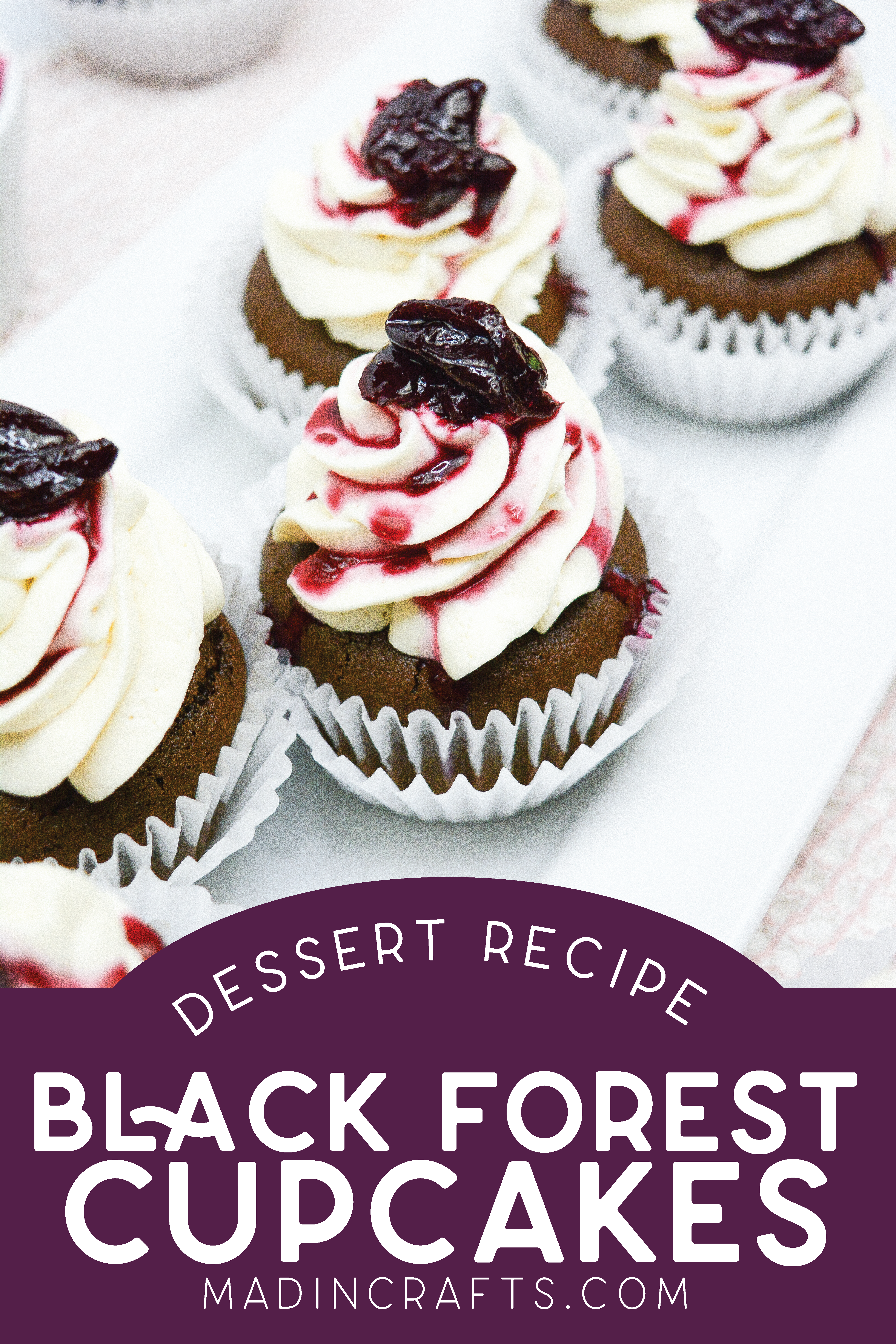 homemade black forest cupcake on a white napkin