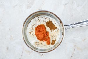 saucepan with pumpkin tiramisu filling ingredients