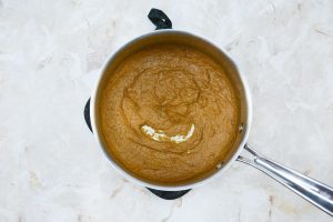 saucepan of cooked pumpkin mixture