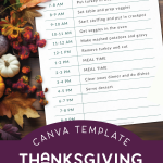 Thanksgiving planner sheet on a wood background near fall leaves and pumpkins
