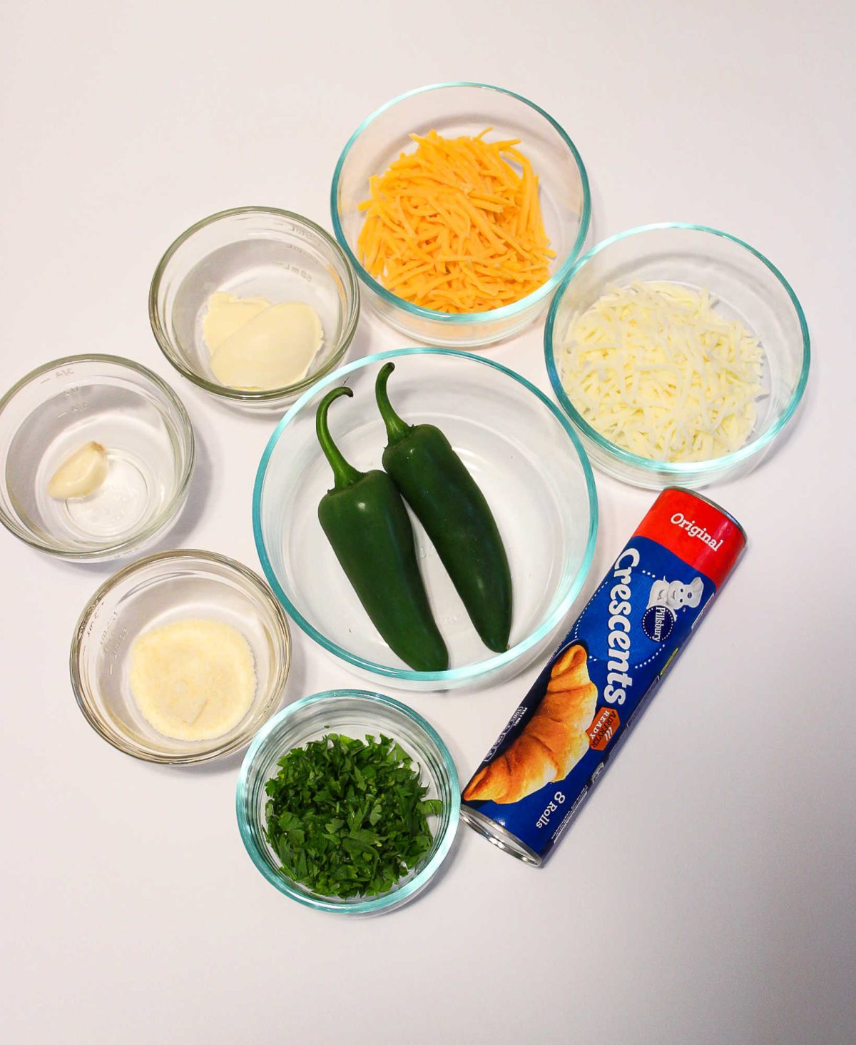 flat lay of cheesy jalapeno crescent roll ingredients