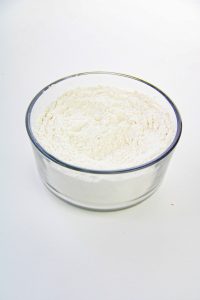 glass bowl of flour