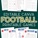 Collage of printable football games on a green background