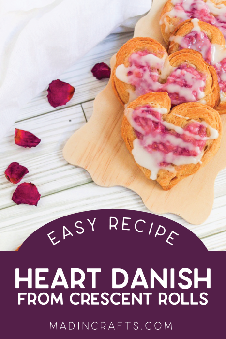 heart-shaped danish pastries near rose petals