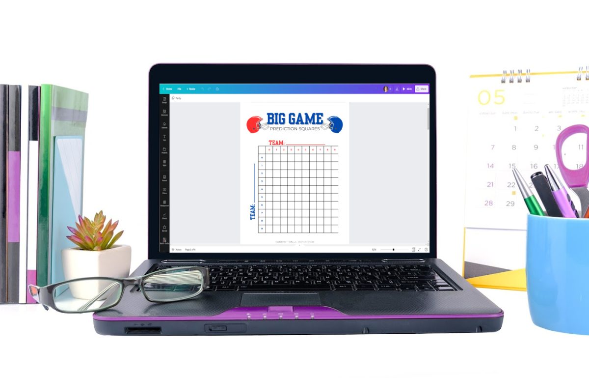 laptop showing Canva editing football squares game