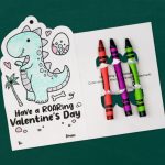 printable dinosaur valentine with crayons
