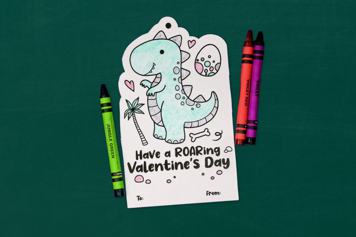 printable dinosaur coloring page valentine near crayons