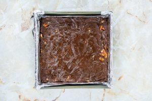 finished pecan fudge in a pan