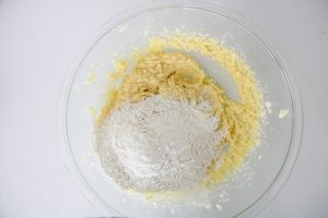 sifted flour in dough mixture