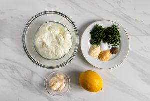 flat lay of homemade ranch dip ingredients