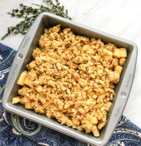 a square pan of homemade apple crisp