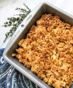 A baked pan of apple crisp