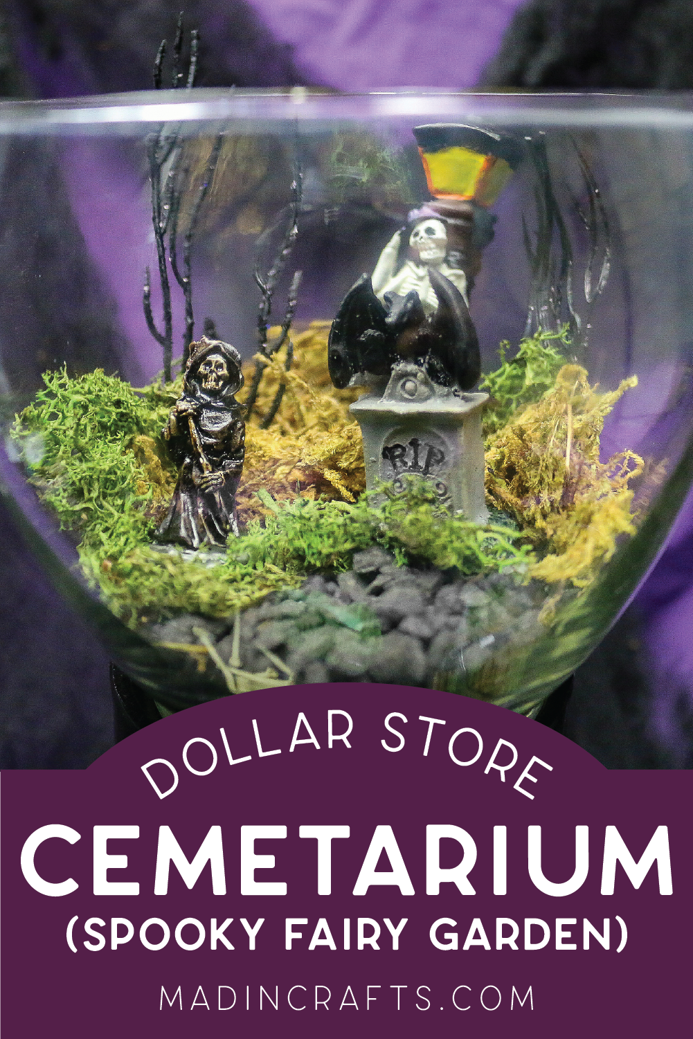 halloween gravestone terrarium with dollar store miniatures