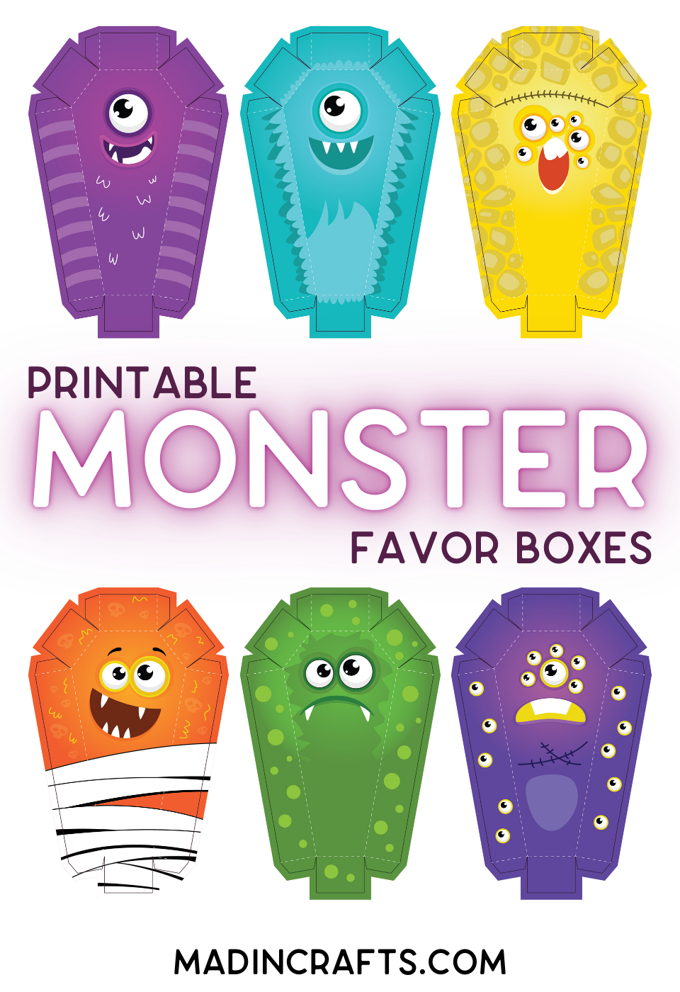 collage of monster favor box designs