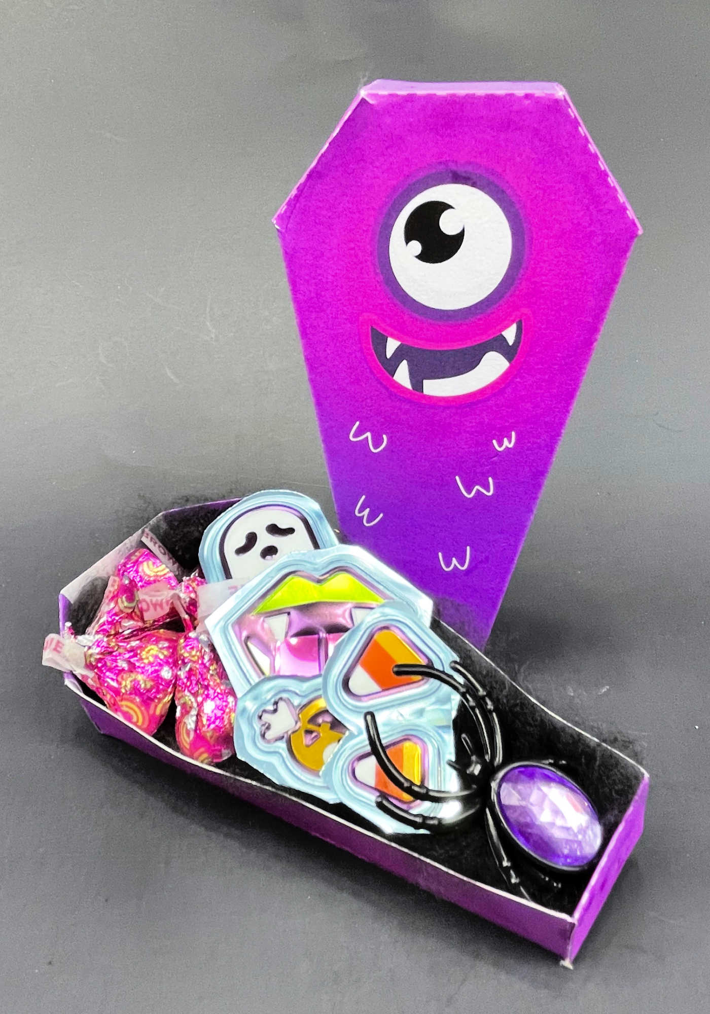 printable monster treat box full of Halloween treats