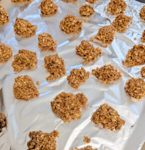 pumpkin no bake cookies on a foil covered counter