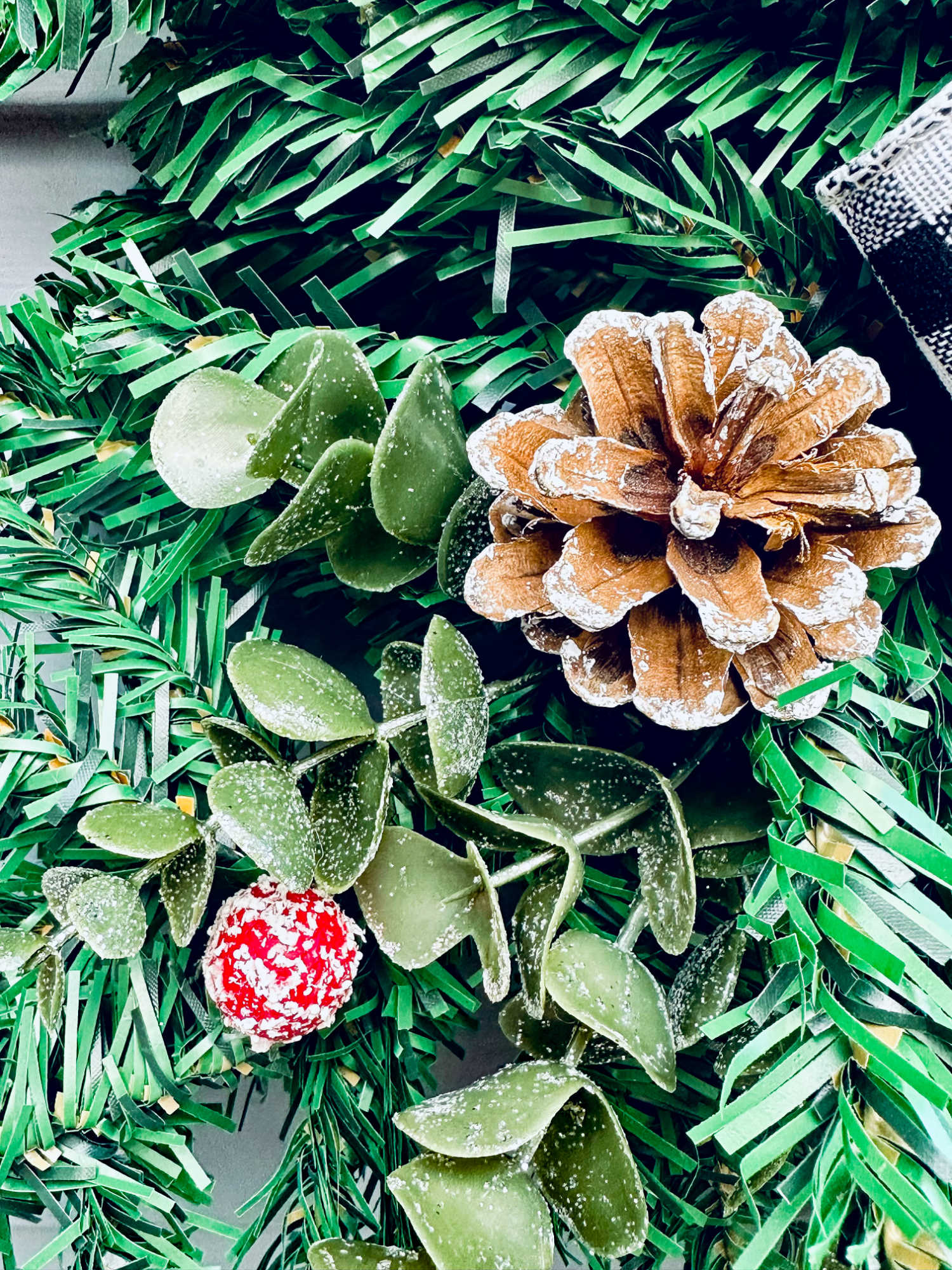 eucalyptus and pinecone in a wreath