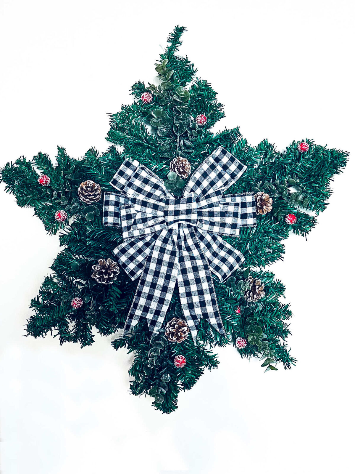 dollar store star wreath made from mini trees