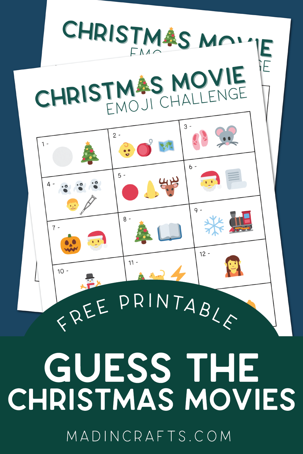 2 Christmas game printables on a blue background