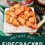 a plated serving of firecracker chicken near an instant pot