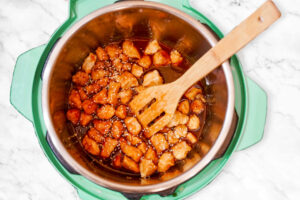 top view of firecracker chicken in an instant pot